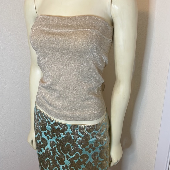 express /j crew curated outfit y2k late 90’s early 2000 tube top and skirt gold - Picture 3 of 6